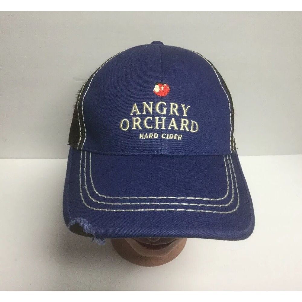 Angry Orchard Hard Cider Violet Blue Embroidered Distresed Hat Mesh Snapback Cap